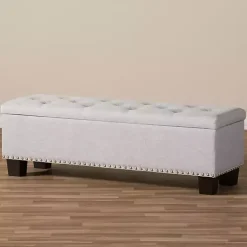 Taupe Button-Tufted Upholstered Storage Bench