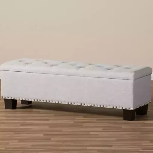 Taupe Button-Tufted Upholstered Storage Bench