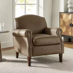 Taupe Faux Leather Nailhead Taylor Armchair