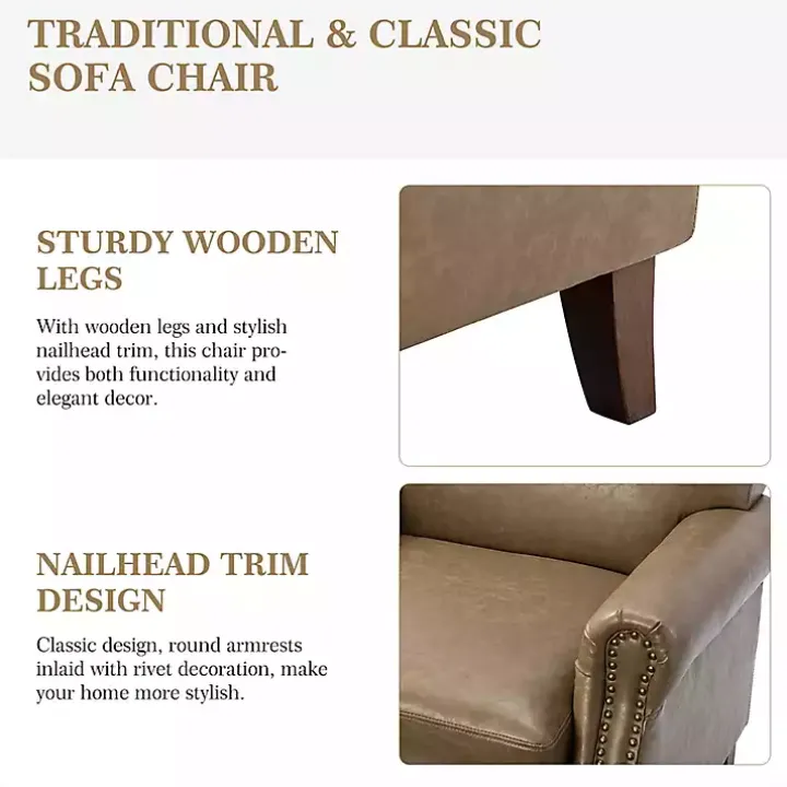 Taupe Faux Leather Nailhead Taylor Armchair