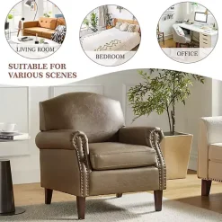 Taupe Faux Leather Nailhead Taylor Armchair