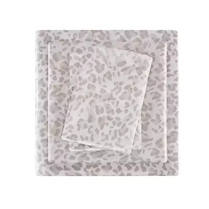Taupe Leopard Print Satin 4-pc. King Sheet Set