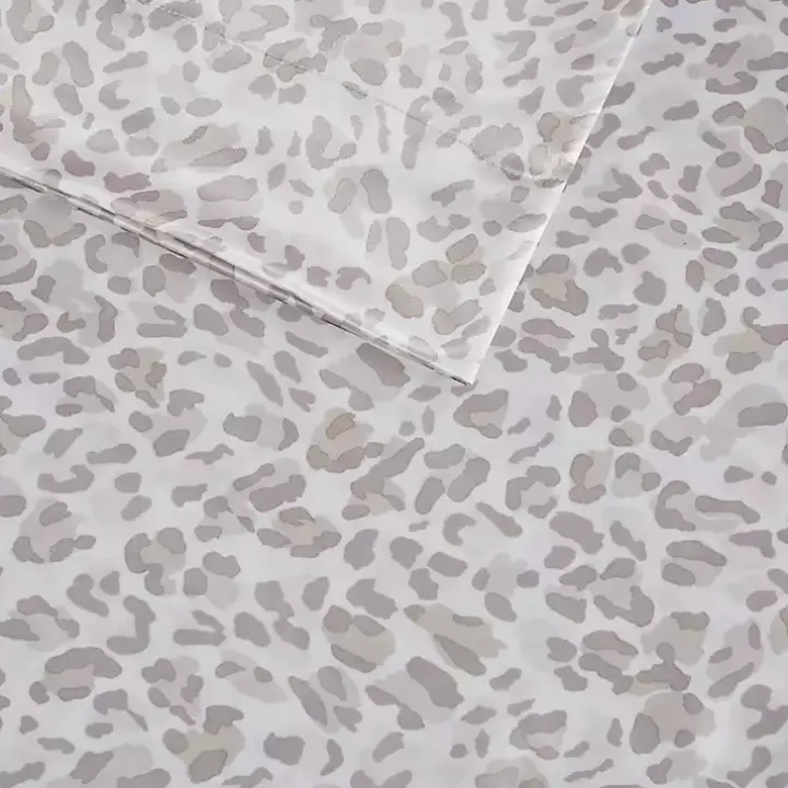 Taupe Leopard Print Satin 4-pc. King Sheet Set