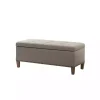 Taupe Linen Button Tufted Storage Bench