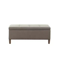 Taupe Linen Button Tufted Storage Bench