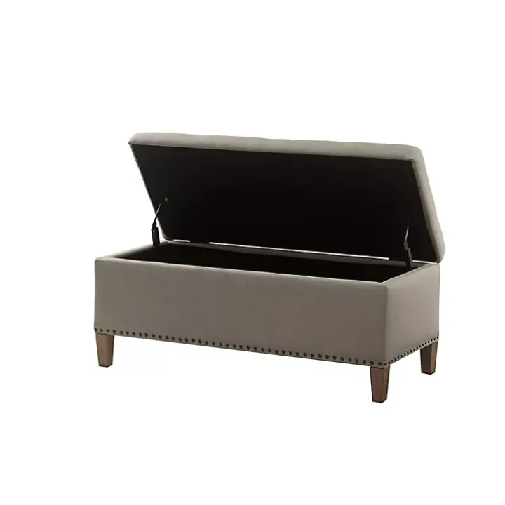 Taupe Linen Button Tufted Storage Bench