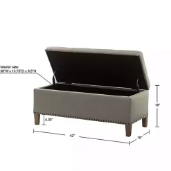 Taupe Linen Button Tufted Storage Bench