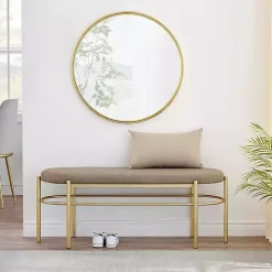 Taupe Upholstered Gold Metal Leg Bench