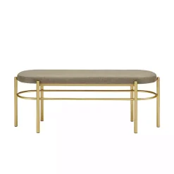 Taupe Upholstered Gold Metal Leg Bench