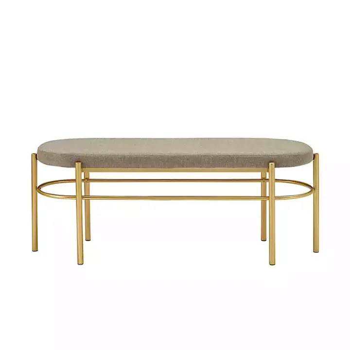 Taupe Upholstered Gold Metal Leg Bench