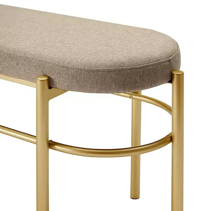 Taupe Upholstered Gold Metal Leg Bench
