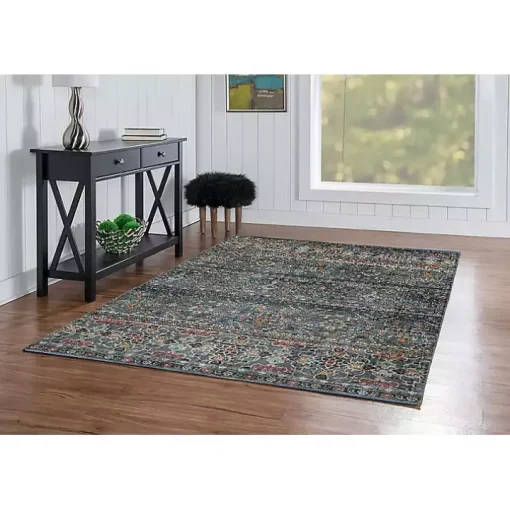 Teal and Ivory Grant Washable Area Rug, 5x7