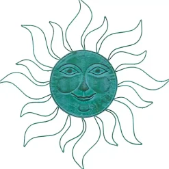 Teal Metal Sun Face Wall Plaque