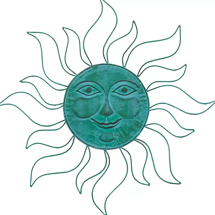Teal Metal Sun Face Wall Plaque