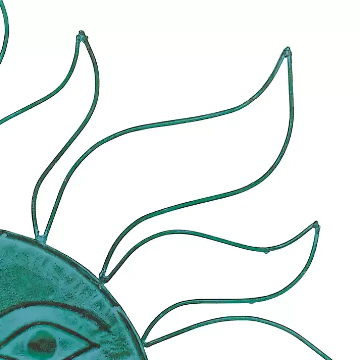 Teal Metal Sun Face Wall Plaque