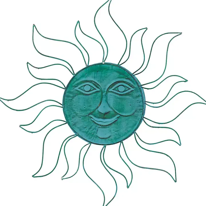 Teal Metal Sun Face Wall Plaque