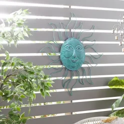 Teal Metal Sun Face Wall Plaque