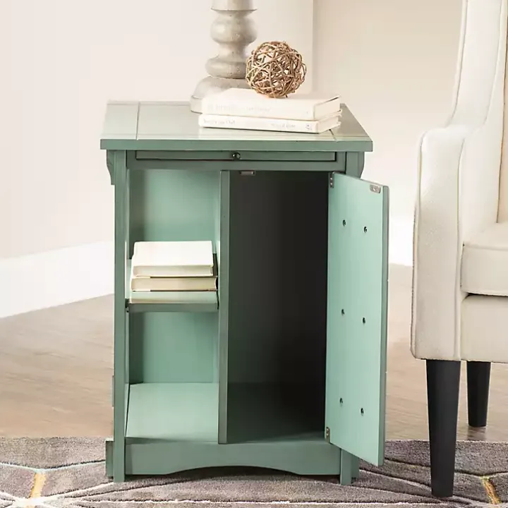 Teal Wood Parnell Storage Accent Table