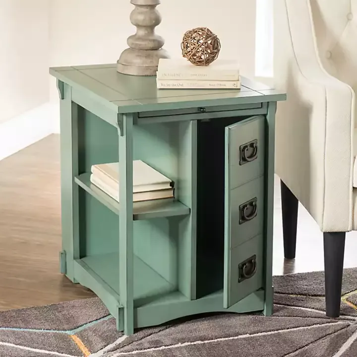Teal Wood Parnell Storage Accent Table