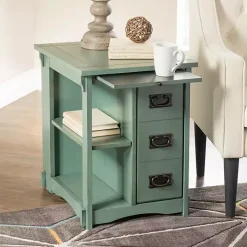 Teal Wood Parnell Storage Accent Table