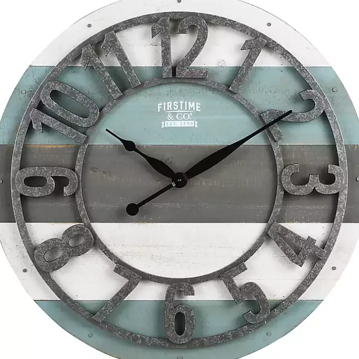 Teal Wood Plank Wall Clock