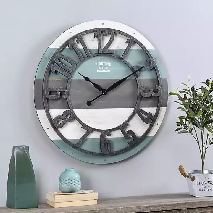 Teal Wood Plank Wall Clock