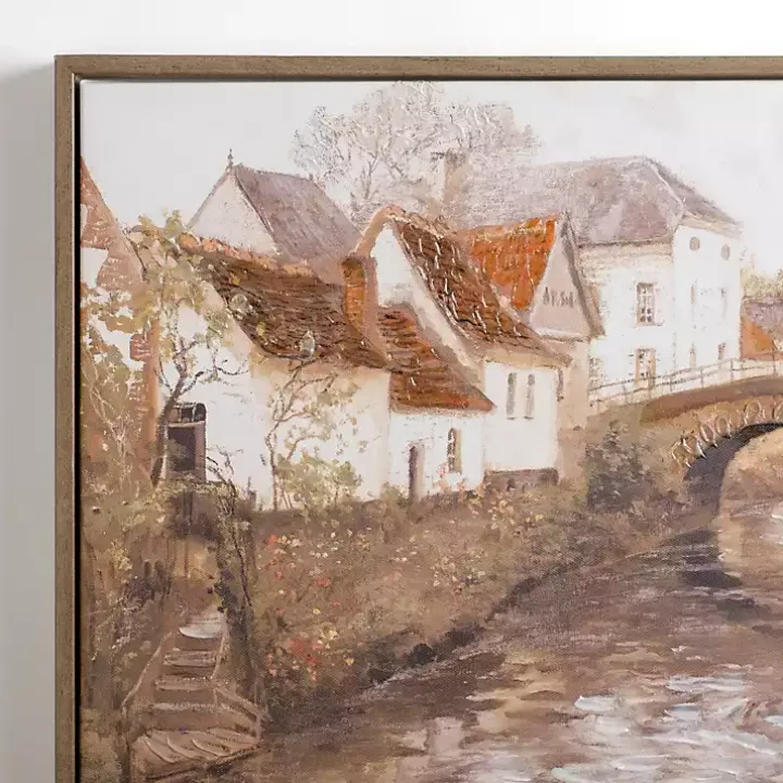 Town with Bridge Framed Canvas Art Print