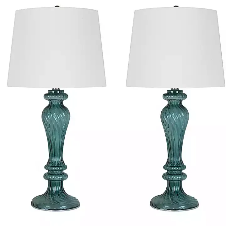 Turquoise Glass Table Lamps, Set of 2