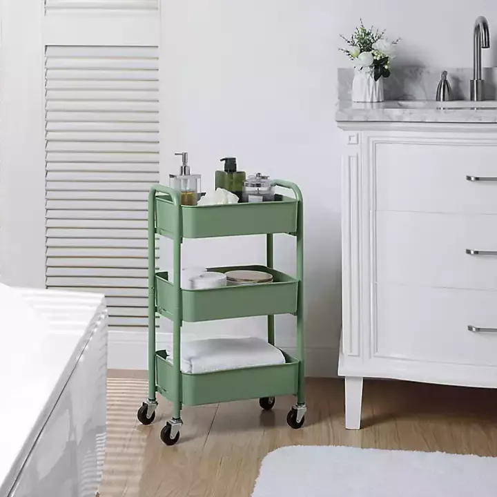Turquoise Metal 3-Tier Organizer Storage Cart