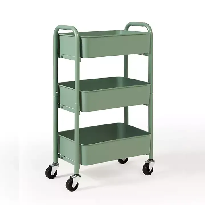 Turquoise Metal 3-Tier Organizer Storage Cart