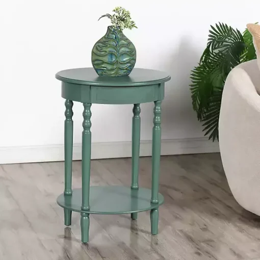 Turquoise Wood Oval Emily Accent Table