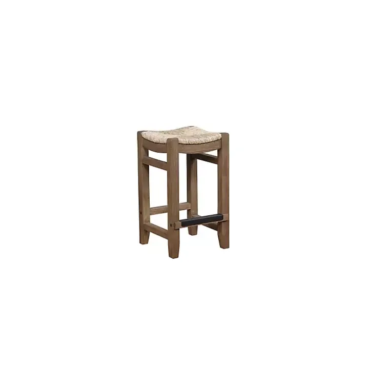 Twisted Seagrass and Wood Counter Stools, Set of 2