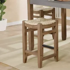 Twisted Seagrass and Wood Counter Stools, Set of 2
