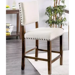 Upholstered Cherry Finish Counter Stools, Set of 2