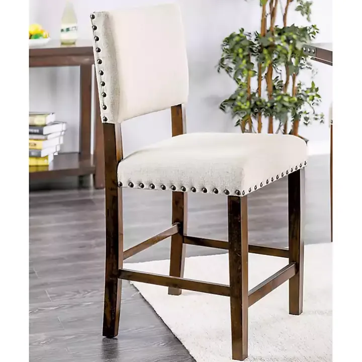 Upholstered Cherry Finish Counter Stools, Set of 2