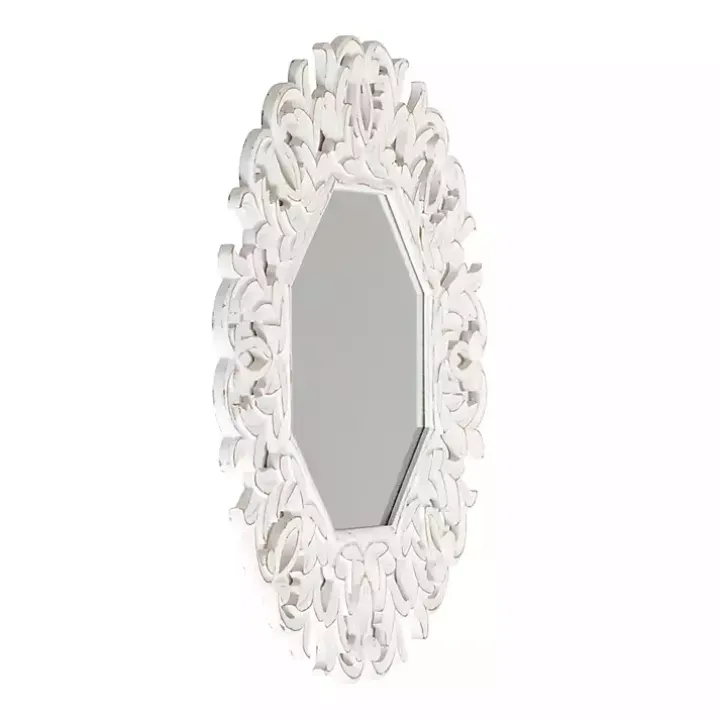Vintage White Carved Octagon Wall Mirror