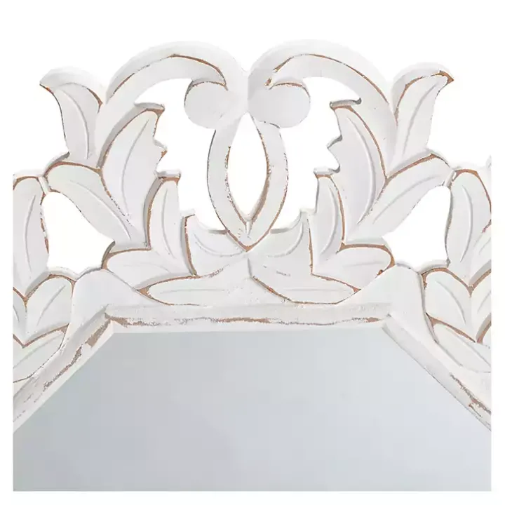 Vintage White Carved Octagon Wall Mirror