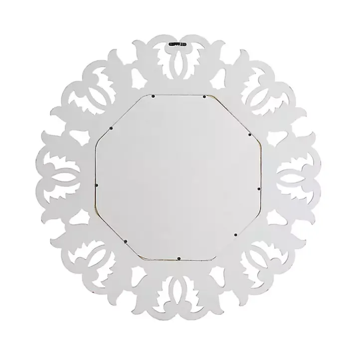 Vintage White Carved Octagon Wall Mirror