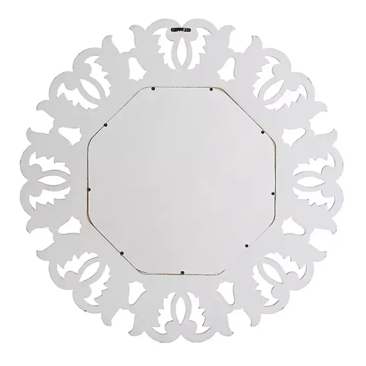 Vintage White Carved Octagon Wall Mirror