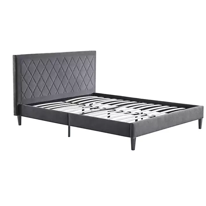 Viv Charcoal Diamond Tufted Queen Bed Frame