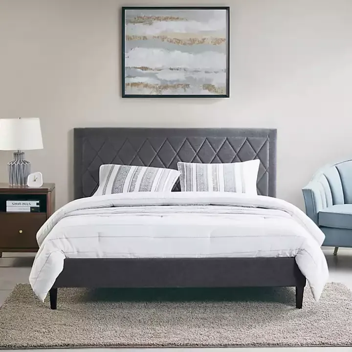 Viv Charcoal Diamond Tufted Queen Bed Frame