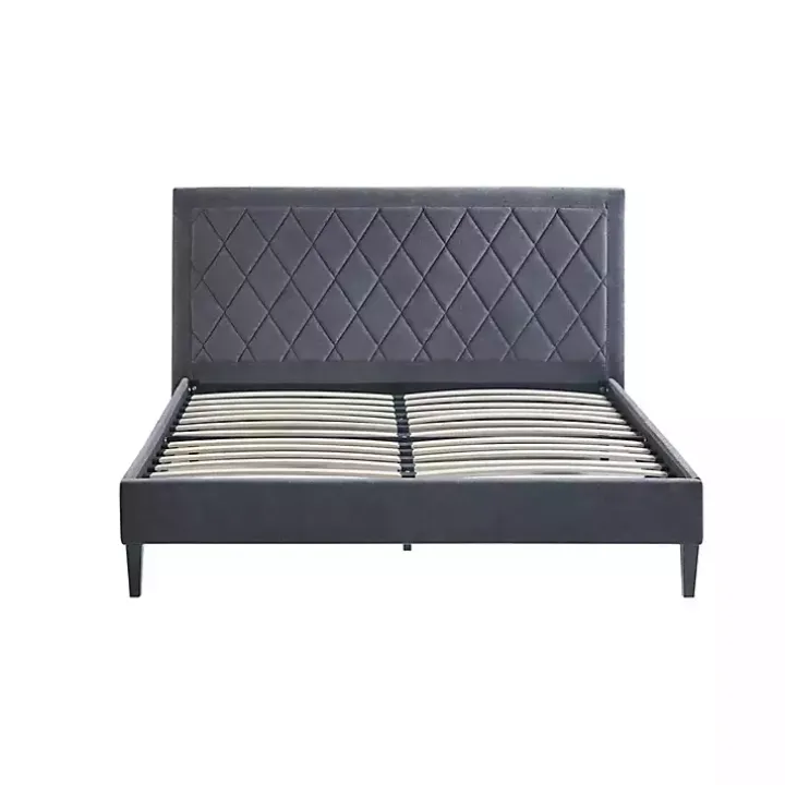 Viv Charcoal Diamond Tufted Queen Bed Frame