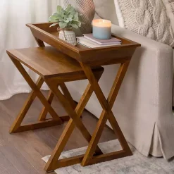 Walnut Acacia Wood 2-pc. End Table Set