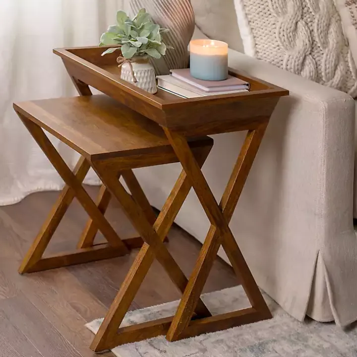Walnut Acacia Wood 2-pc. End Table Set