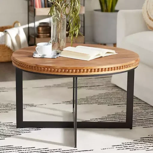 Walnut Beaded Industrial Coffee Table
