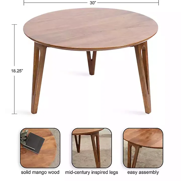 Walnut Brown Mango Wood Round Kershaw Coffee Table