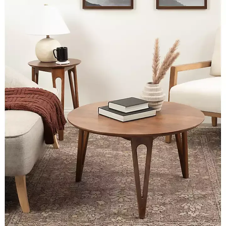 Walnut Brown Mango Wood Round Kershaw Coffee Table