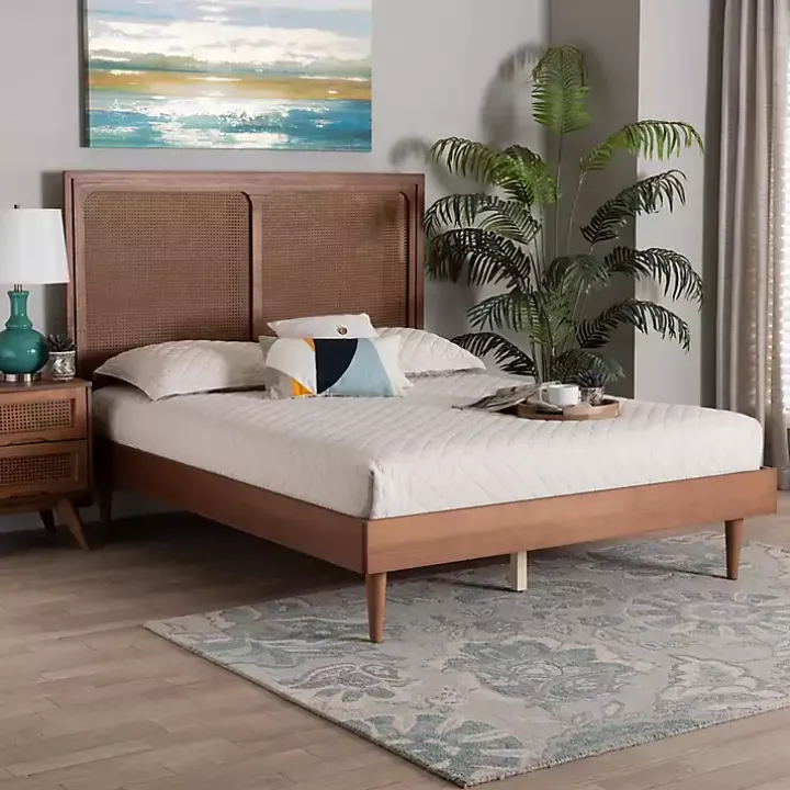 Walnut Brown Rattan Amelia Queen Bed