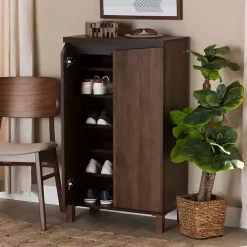 Walnut Brown Slim Shoe Storage Cabinet