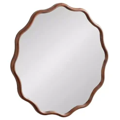 Walnut Brown Wavy Scallop Round Wall Mirror